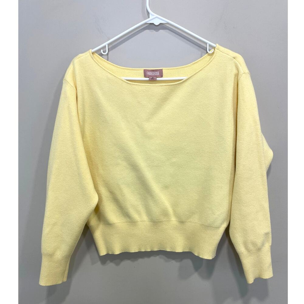 Fadedrose Yellow Boatneck Knit Top Dolman Sleeves Ribbed Cuffs/Waist Sz Small